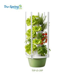 TSP-L5-LED 5-layer vertical hydroponic tower system without LED grow lights, made of food-grade PP material for commercial vertical farming and indoor/outdoor cultivation