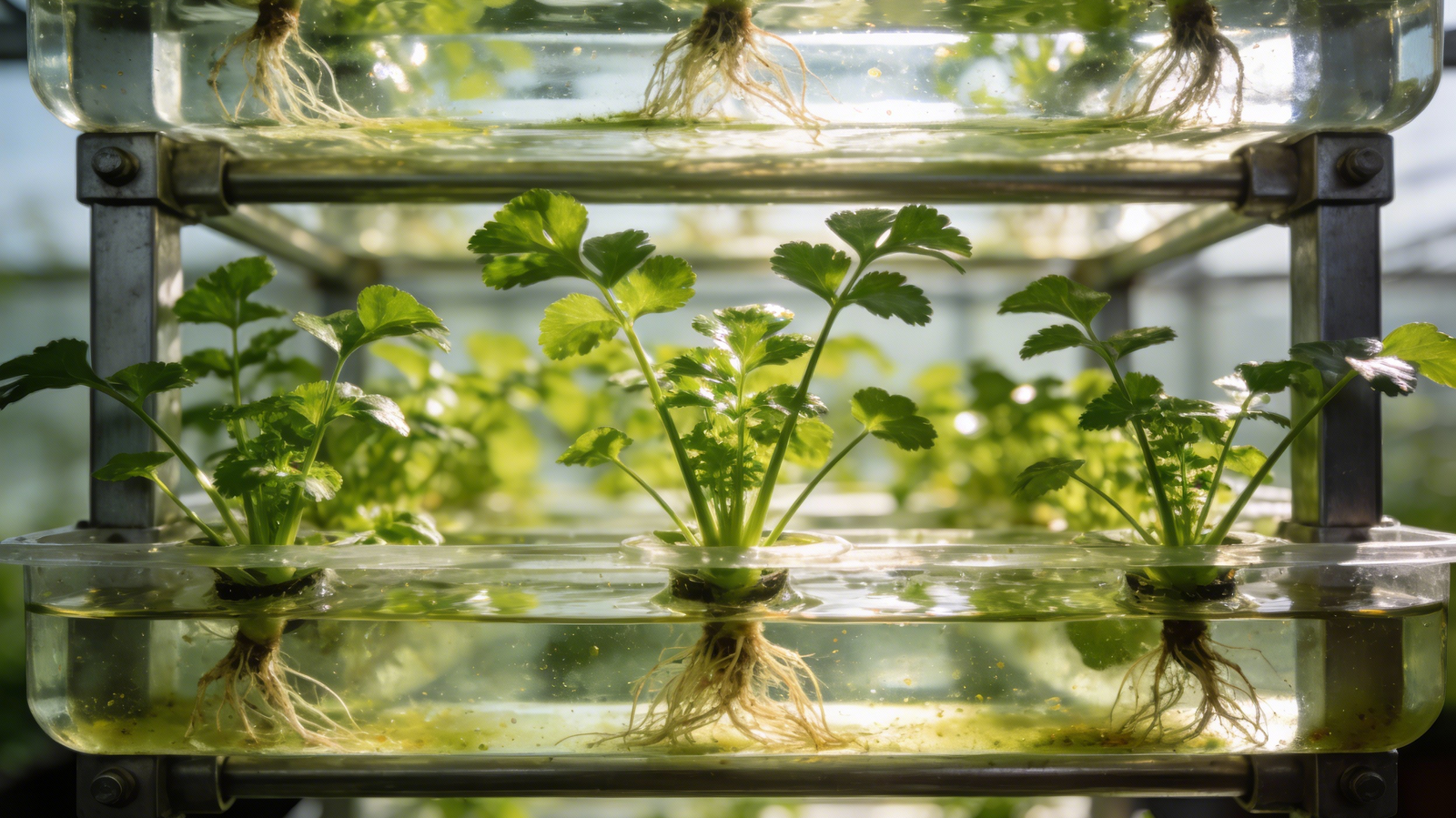 Fresh herbs growing in a vertical hydroponic tower indoors